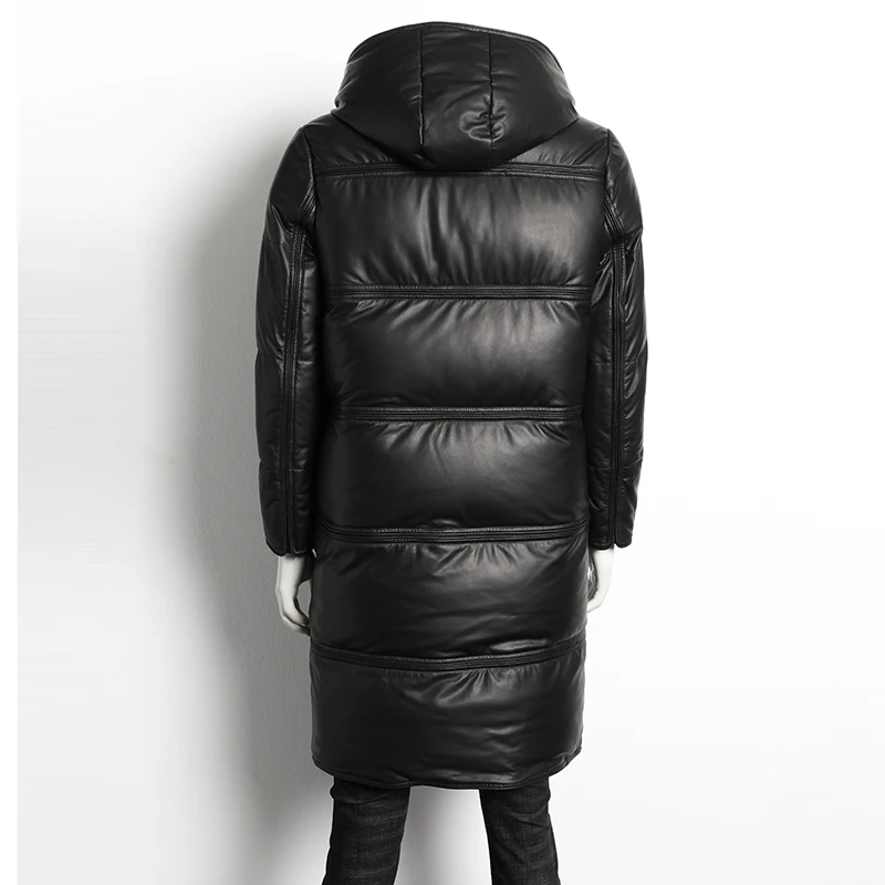 

Men's Genuine Leather Jacket Winter Long Real Sheepskin Coat Down Jackets for Men Hooded Luxury Coat 2020 8127 KJ4030