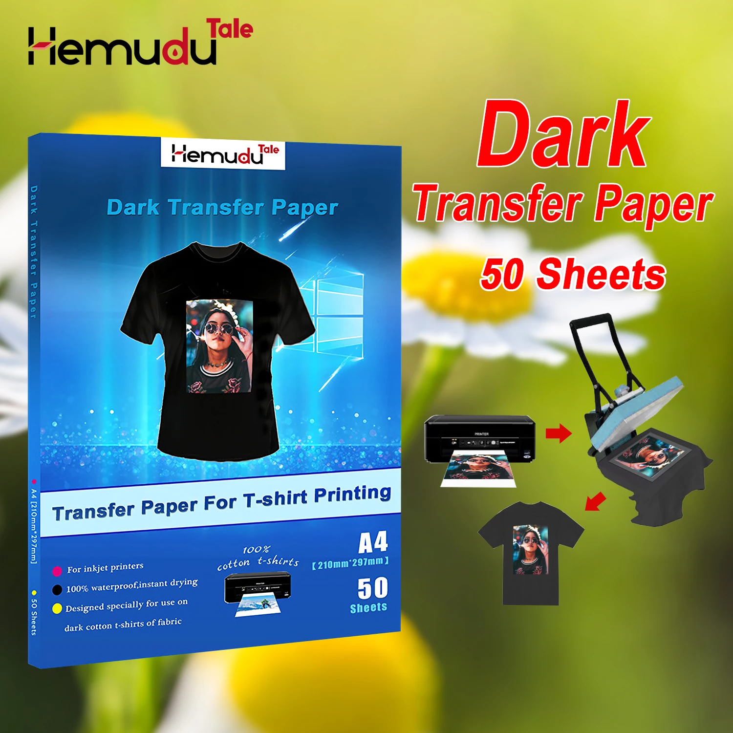 A4 T-shirt Dark Transfer Paper Irons or Heat Transfer Machine for Cotton Fabrics 50sheets/pack free return