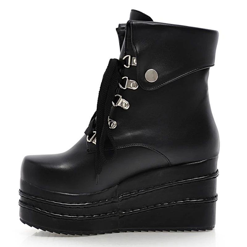 Женские нескользящие ботильоны на танкетке, зимние меховые ботинки на платформе, размеры 34-42