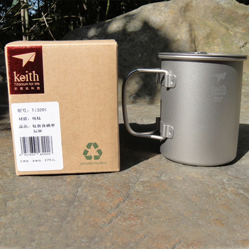 

Keith Titanium Mug Outdoor Camping Cup Portable Hiking Travel Cup Foldable Handle Single-layer Water Cup 300ml Ti3201
