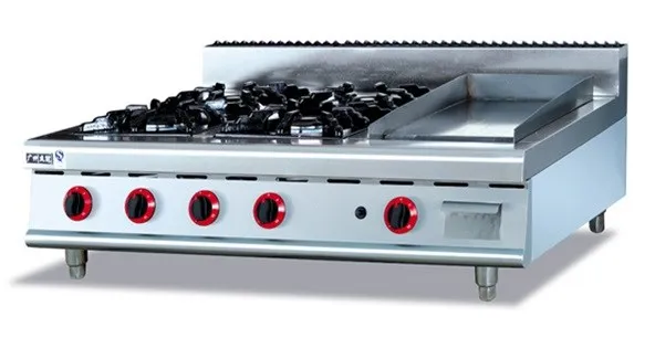 

Stainless steel gas range (4-Burners) and Griddle,Counter Top commericial Gas Stove multi-cooker gas cooktop,factory sale