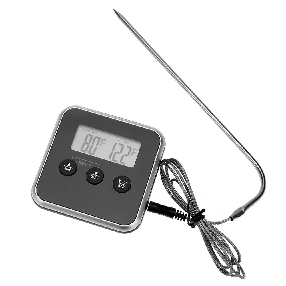 

Electronic Thermometer Timer Food Meat Temperature Meter Gauge with Probe Cooking BBQ Thermometer for Kitchen Temperature Tools