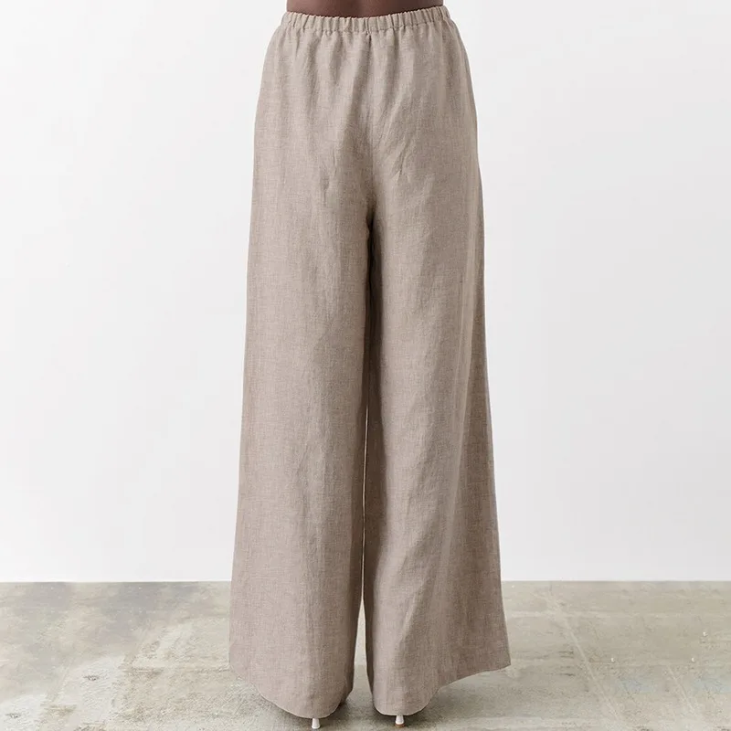 

Cotton Linen Women Pants 2021 Spring Summer Lace Up High Waist Long Trousers Causal Thin Wide Leg Pants Mujer