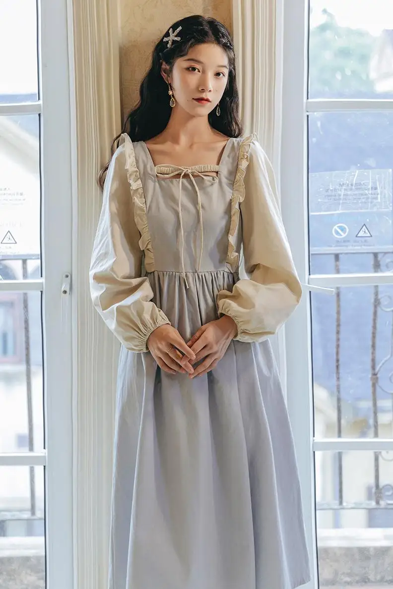 

COIGARSAM Women One-Piece Dress Korean Spring Dresses Milk Blue 8029