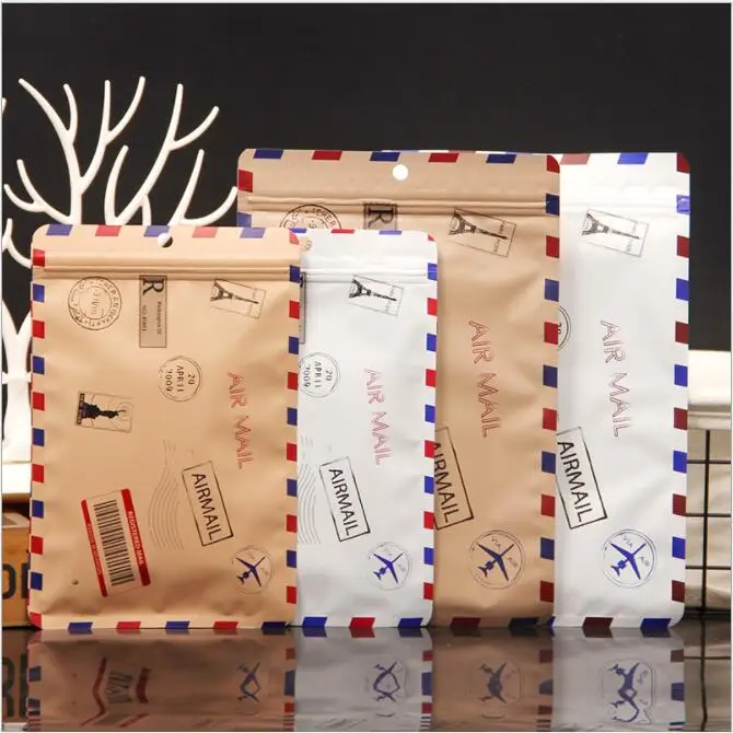 

100pcs New Kraft Paper Zip Lock Bag White Brown Color Envelope Pattern Storage Bag Stockings Mask Aluminum film Bag