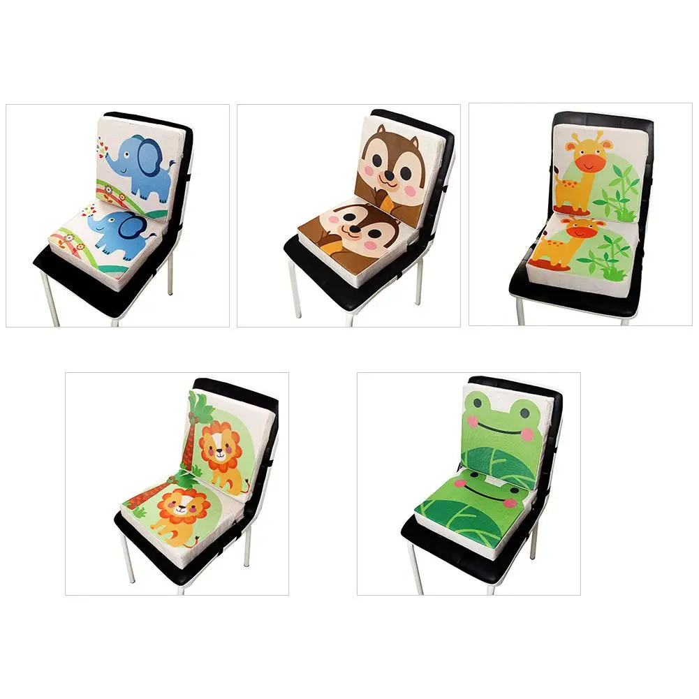 Coj&iacute;n de lino con estampado de dibujos animados para ni&ntilde;os, coj&iacute;n elevador para silla de comedor, port&aacute;til para beb&eacute;-0