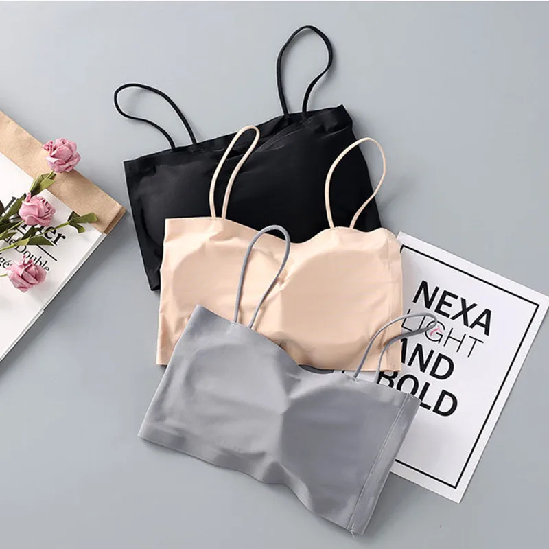 Fashion Sexy Bras for Women Push Up Lingerie Ice Silk Seamless Word Sling Female Tube Top 2021 Fashion