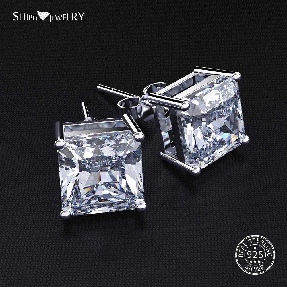 Женские гипоаллергенные квадратные серьги гвоздики Shipei 100% Стерлинговое Серебро
