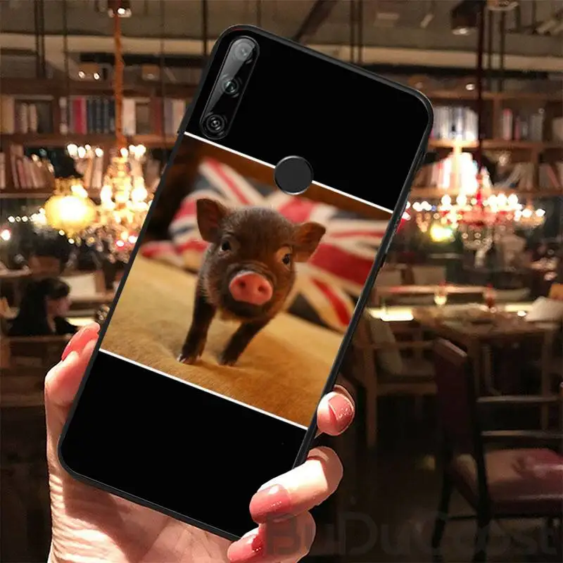 

Funny Cartoon Pig Coque Black Cell Phone Case For Huawei Y5 II Y6 II Y5 Y6 Y7Prime Y9 2018 2019