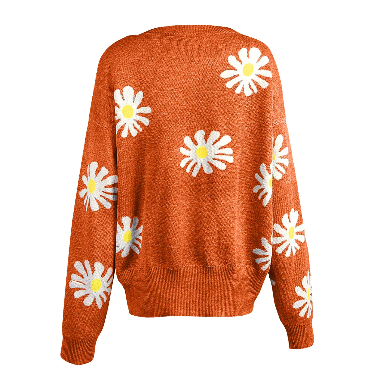 Women Daisy Knitted Sweater Loose Oversize Autumn Winter Jumper Cardigan Thick Casual Warm Cropped Sweater Button Coat свитер images - 6