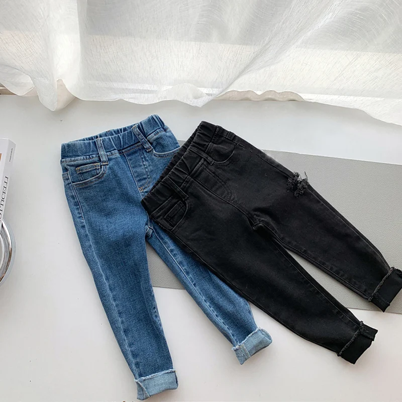 

WLG Girls Skinny Jeans Kids Trousers Spring Fall Denim Blue Black Jean Baby Girl Fashion All Match Bottoms for 2-6 Years