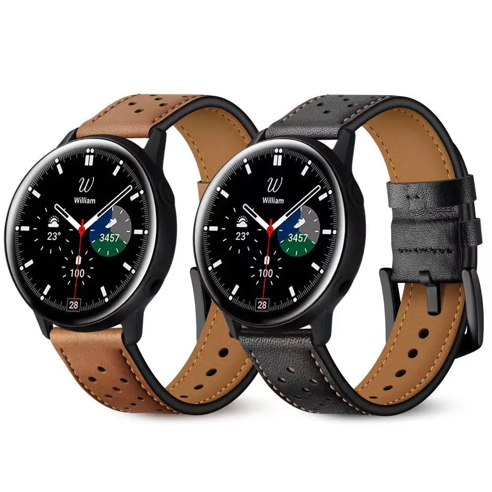 Leather Strap For Samsung Galaxy Watch 4 Classic 46mm 42mm Men/Women breathable...