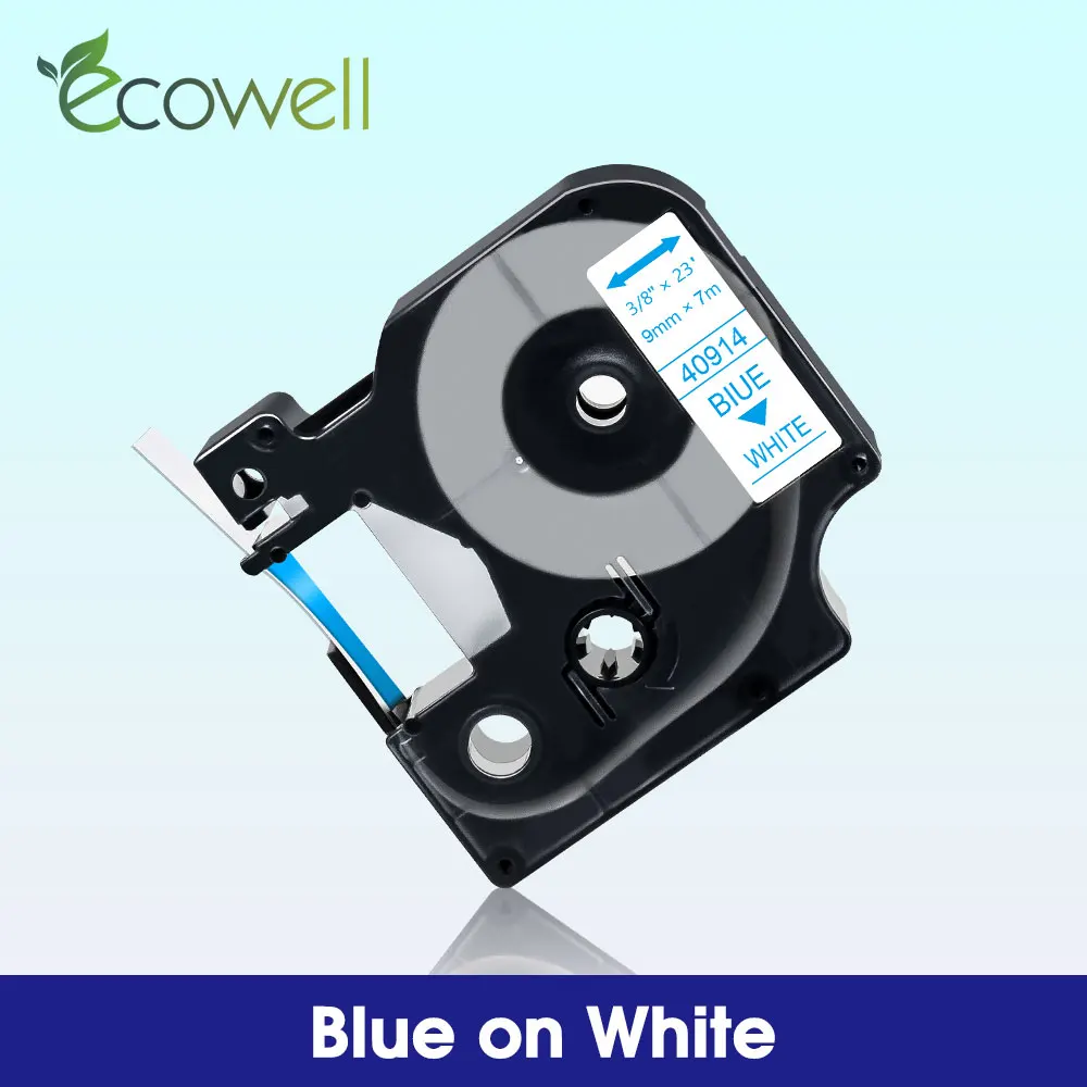 

Кассета для этикеточной ленты Ecowell 9 мм х 7 м 40914, совместимая с Dymo LabelManager, Writer Maker 280, 160, d1, 40914, синяя на белом картридже