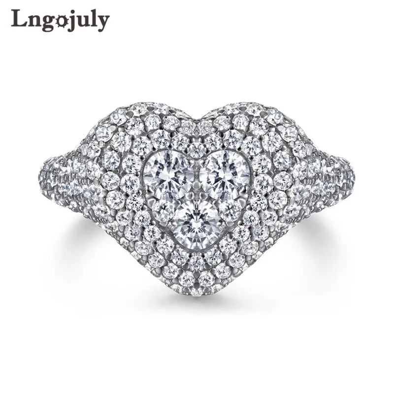 

New Silver 925 Ring For Woman Pure 925 Sterling Silver Ring Heart Zircon Rings Luxury Rhinestone Wedding Bride Ring Anniversary