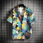 Гавайская пляжная рубашка Aloha мужская, модная в горошек, короткий рукав, цветочный принт, тропический принт, для отпуска, лето 2021
