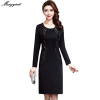 vintage o neck collar dress women 2021 spring middle aged mother casual long sleeve elegant beading knee length party dresses