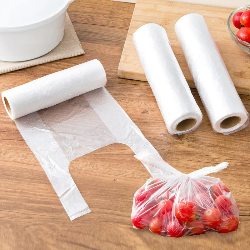 

100PCS Transparent Roll Fresh-keeping Plastic Bags of Vacuum Food Saver Bag Food Storage Bags with Handle Keep Fresh 3 Sizes