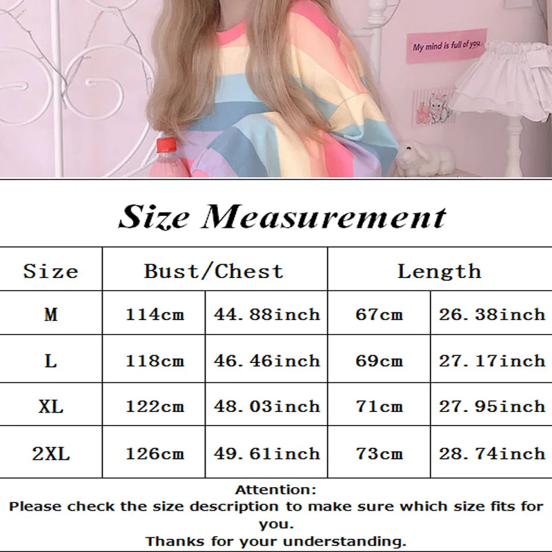 

Harajuku Long Sleeve T Shirt Girl Christmas Top Spring Autumn Rainbow Stripe Tops Tee Women Full Sleeve T-shirt Casual Female