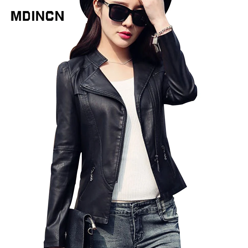 Женская куртка из искусственной кожи на молнии базовое пальто с отложным