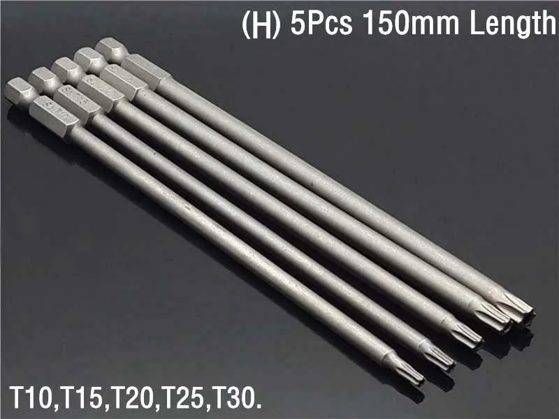(H)5Pcs 150mm Length 50/75/100/150 мм набор безопасности для защиты от несанкционированного доступа Магнитная отвертка сверло Биты отвертки с шестигранной с плоской головкой 1/" Ручной инструмент - Цвет: (H)5Pcs 150mm Length