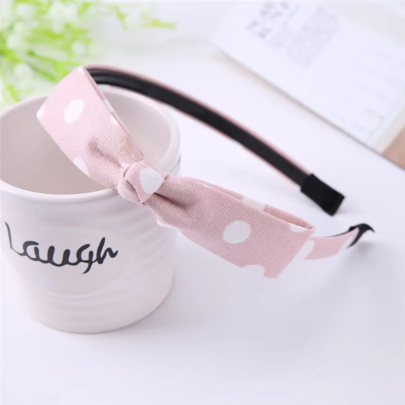 Женская повязка на голову с бантом в белый горошек эластичная синяя джинсовая