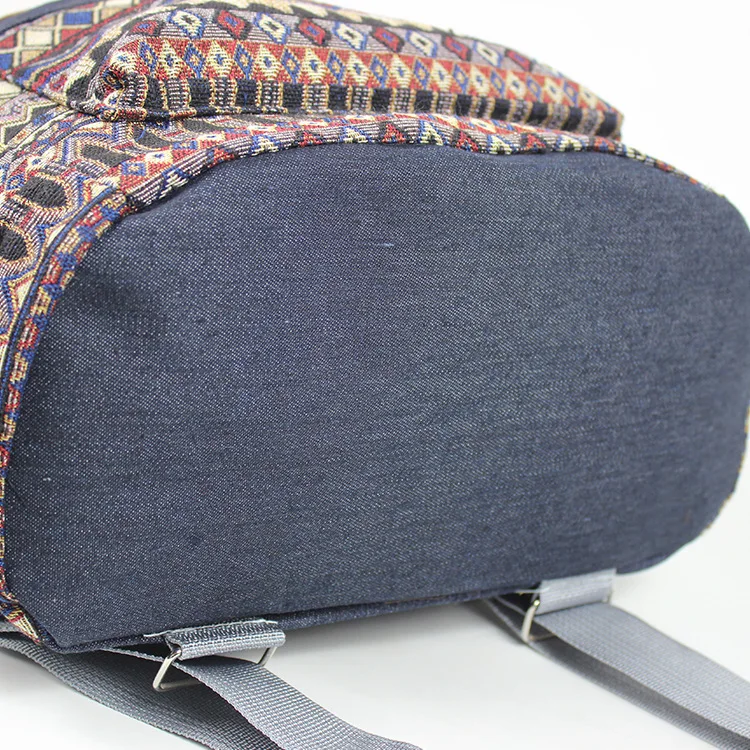 Этнический женский рюкзак путешествий из денима с кулиской на плечо для студентов школы "Plecaki Szkolne Backpack School" из холста.