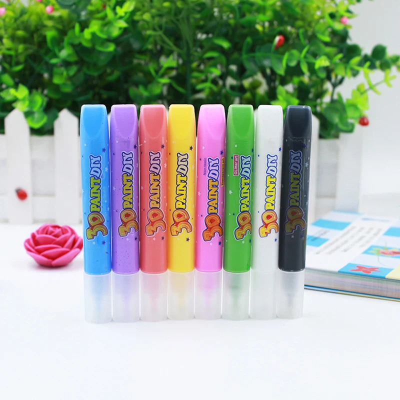 Детская одежда 8 цветов 3D наклейки Краски Стекло клей ing набор ручек для рисования