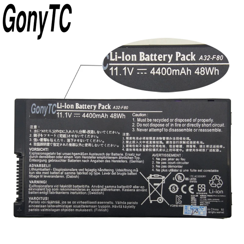 GONYTC A32-F80 Аккумулятор для ноутбука ASUS F80 F80Cr F80s F81 F81E F83 F83Cr F83E F83S F83Se F83T K41 N60 N60D Pro83 Pro86 |