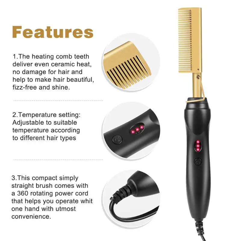 Hot Straightening Heat Pressing Comb Security Portable Curling Iron Heated Brush for Natural Black Hair Wigs Beards | Красота и
