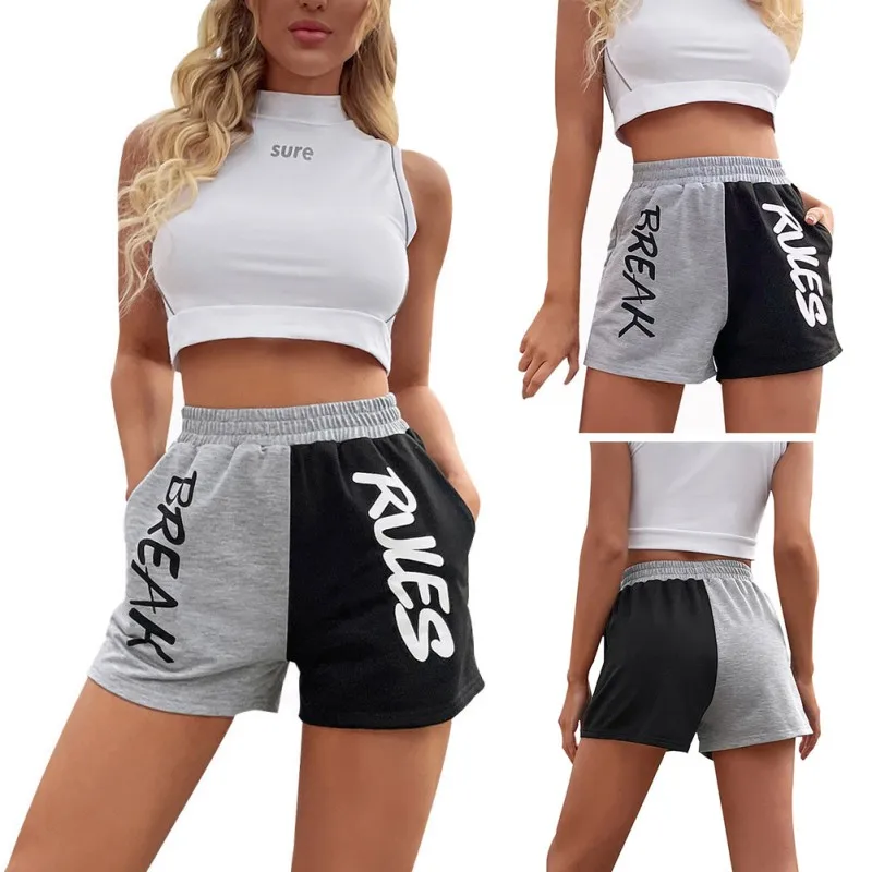 

1 PCS VWomen Summer Running Loose Straight Casual Short Pants Sports Shorts Letter Printed Black White Pants