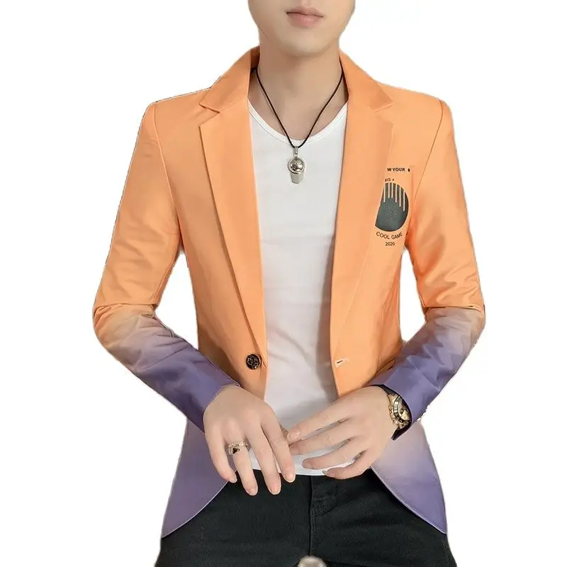 Мужской небольшой костюм с принтом Корейская версия воротником-стойкой