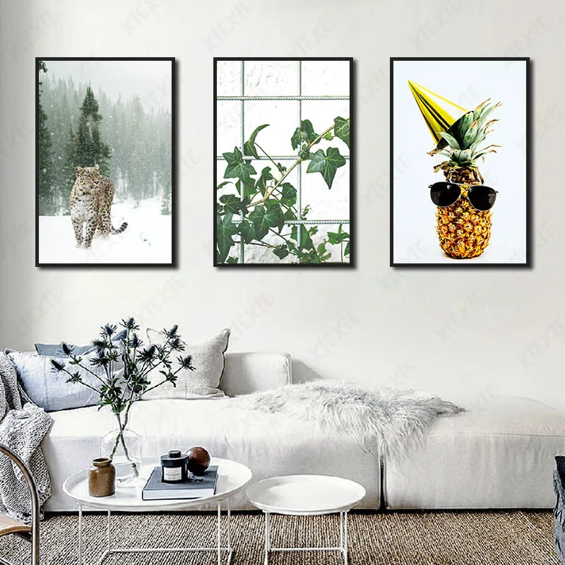 

Natural Paints Green Leaves and Fruit Animal Vivid Tiger Abstract Wall Art Canvas Posters Prints Living Room Bedroom Decoration