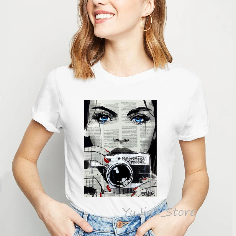 Photographic Print tshirt women vintage camera girl design t shirt 90s chemise femme DIY holiday hipster streetwear | Женская одежда