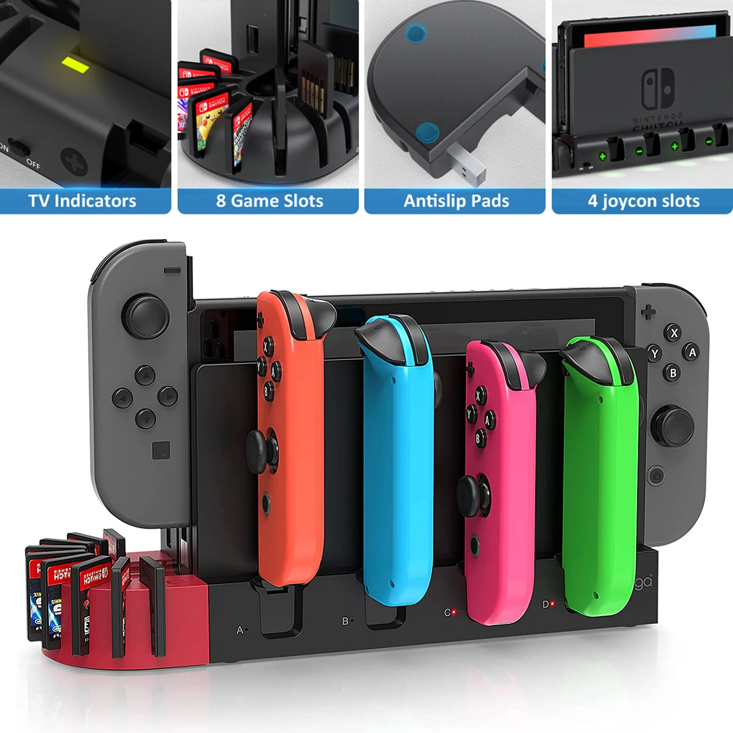 

6 в 1 портативный ABCD Джойстик контроллер зарядное устройство подставка USB консоль зарядка игровой стенд с 8 слотами для игровых карт для Nintendo ...