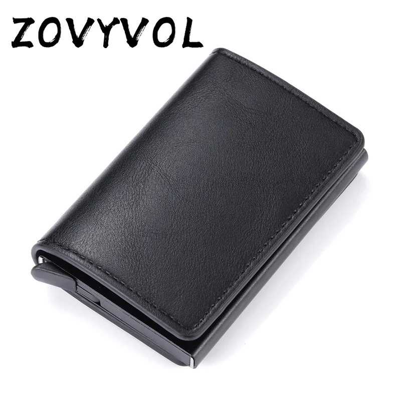 

ZOVYVOL Business ID Credit Card Holder Men and Women Metal RFID Vintage Aluminium Box PU Leather Card Wallet Carbon Black Denim