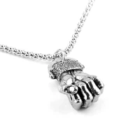 vintage cool punk hip hop strength power fist silver color metal pendant necklaces chain jewelry gift for menwomen accessories
