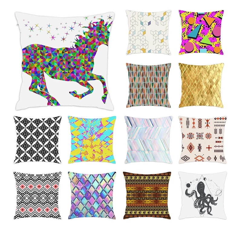 

[Douladou] Iridescent Geometric Pillow Case Polyester Decorative Pillowcase Cushion Cover Pillows Sofa Couch45x45CM