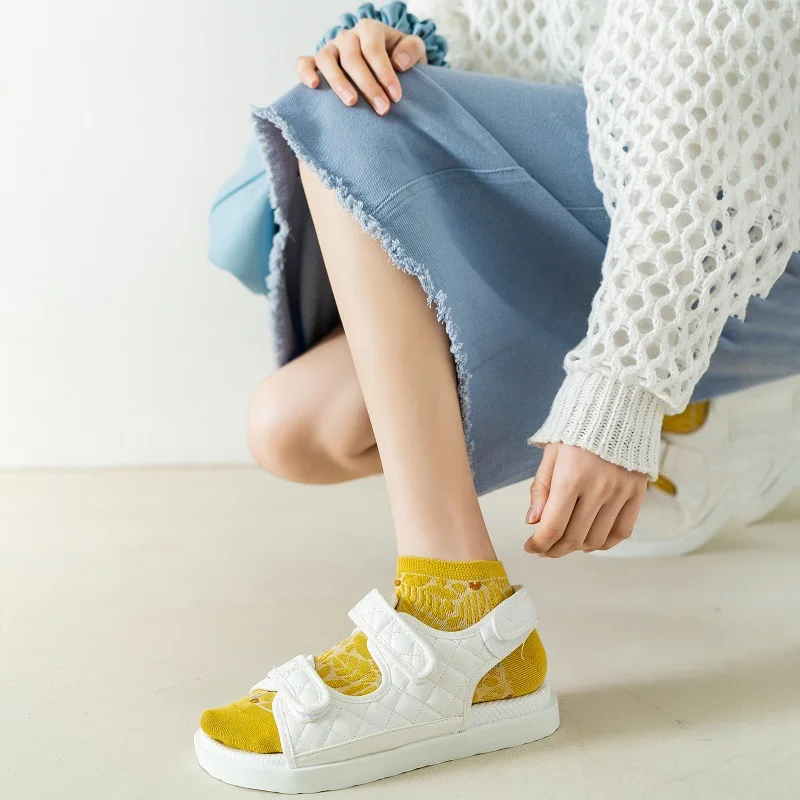 Женские носки женские хлопковые вязаные с цветочным узором модные милые в Ретро