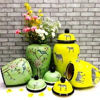 american country ceramic flower bird and zebra storage tank with lid for home decoration