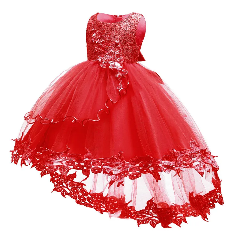 Vestidos/Одежда для маленьких девочек платье для малышей кружевное платье без рукавов с бантом для девочек на день рождения, костюм для малышей от 3 до 24 месяцев - Цвет: red