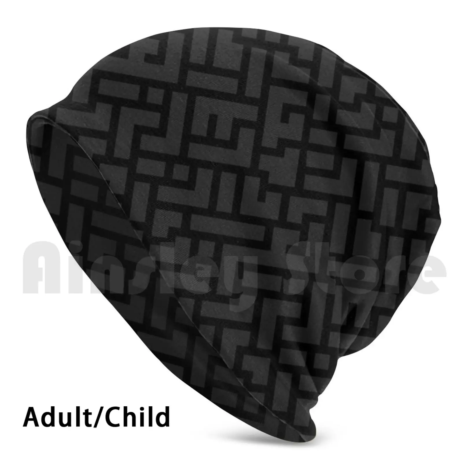 

Black Labyrinth Pattern Beanies Knit Hat Hip Hop Texture Pattern Geometric Vector Geometric Minimal