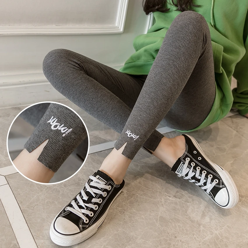 

Letter embroidered pregnant women's leggings spring and autumn thickening strips pregnant women belly lift pants foot pants