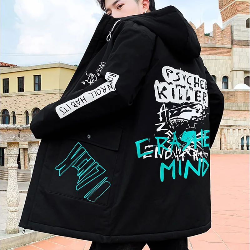 

Мужская Утепленная плюшевая куртка, теплая уличная одежда в стиле хип-хоп средней длины, удобная куртка со съемным мехом для зимы