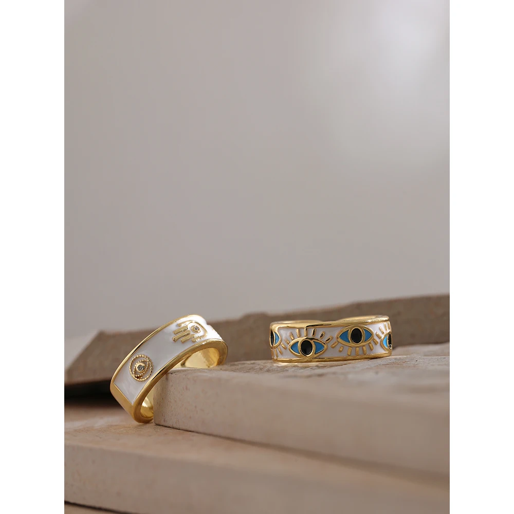 Yhpup Statement Enamel Eye Palm Rings Round Metal Adjustable Finger Ring Jewelry Bagues Pour Femme Copper Accessories Gift | Украшения и