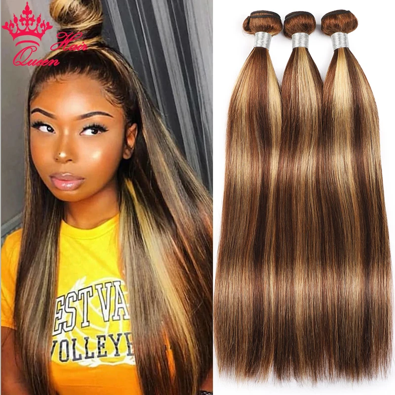 Queen Hair P4/27 Highlight Brown Straight Bundles 100% Human Hair High Quality Bundles Extensions Brazilian Straight Hair