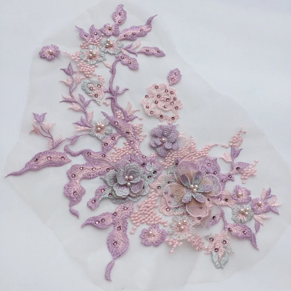 Кружевные вышитые нашивки стикер свадебная вышивка бисером цветы строчка
