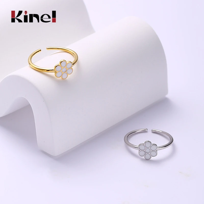 

Регулируемые изысканные серебряные ювелирные изделия Kinel 925 с изменяемым размером, Эмалированные кольца с цветком для женщин, обручальные к...