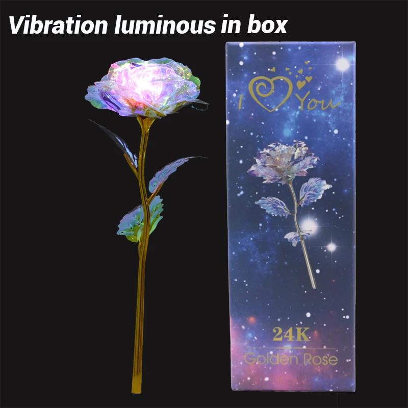 vibration led in box Романтический Красочный светодиодный сказочный розовый искусственный Галактический цветок розы для подруги, подарок на день Святого Валентина, свадебный Декор для дома - Цвет: vibration led in box