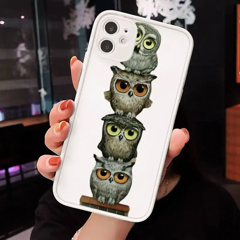 

Animal Owl art cool cute Phone Cases Matte transparent For White iPhone 12 Mini 11 Pro XR XS Max 7 8 Plus X Back Cover