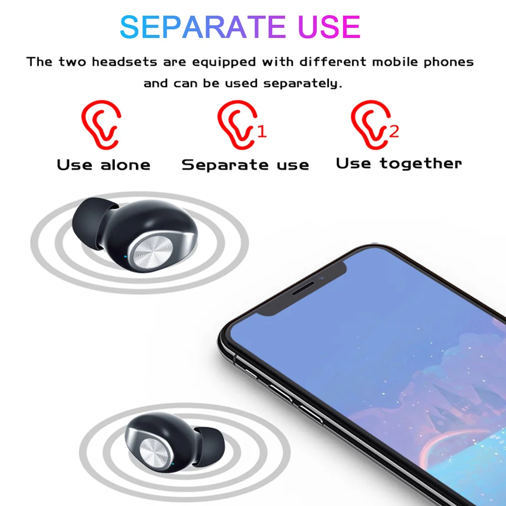 

TWS Bluetooth 5.0 Earphone 6D Stereo HIFI Bass Wireless Headphones HD Stereo Noise Canceling Gaming Headset with Mic